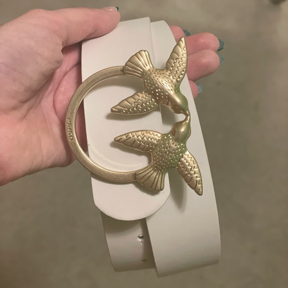 Pinko white and gold bird belt